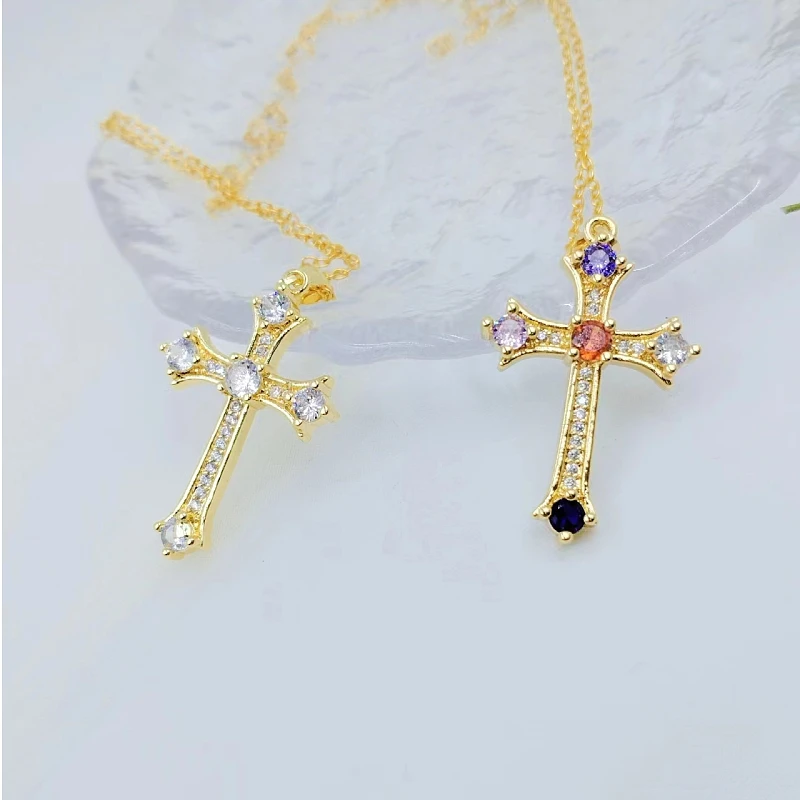 Fashionable Jesus Cross Necklace Exquisite Zircon Jewelry Personality Versatile Clavicle Chain Pendant Lucky Gift