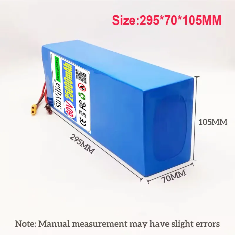 16S5P 60V Battery 25AH 18650 Lithium Battery Pack for Motorcycle, Scooter, Bicycle 1000W 1200W 1500W Motor with BMS