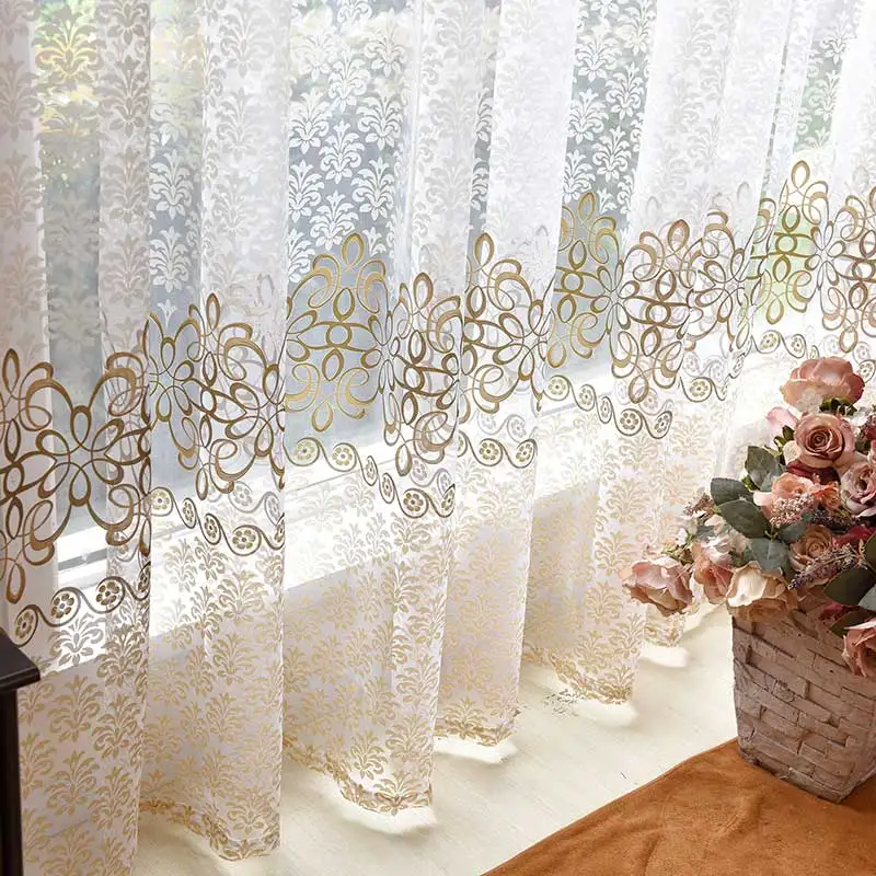 

Floral Tulle Curtains for Living Room and Bedroom Printed Sheer Curtain Kitchen Window, Balcony Voile Blinds Drapes Decor Europe