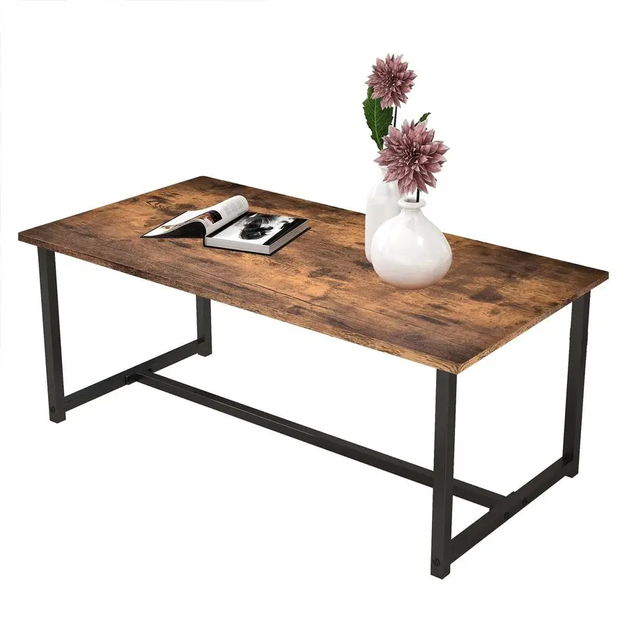 

35.4 Rectangular Coffee Table for Living Room, Modern Industrial Style Coffee Table Center Table with Metal Frame for Small Spa
