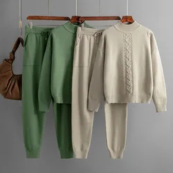 Winter Women's Knitted Suit Warm Pant 2 Piece Sets Women Outfit Trouser Oversized Casual Sweaters Jogging Knitwear Tracksuit