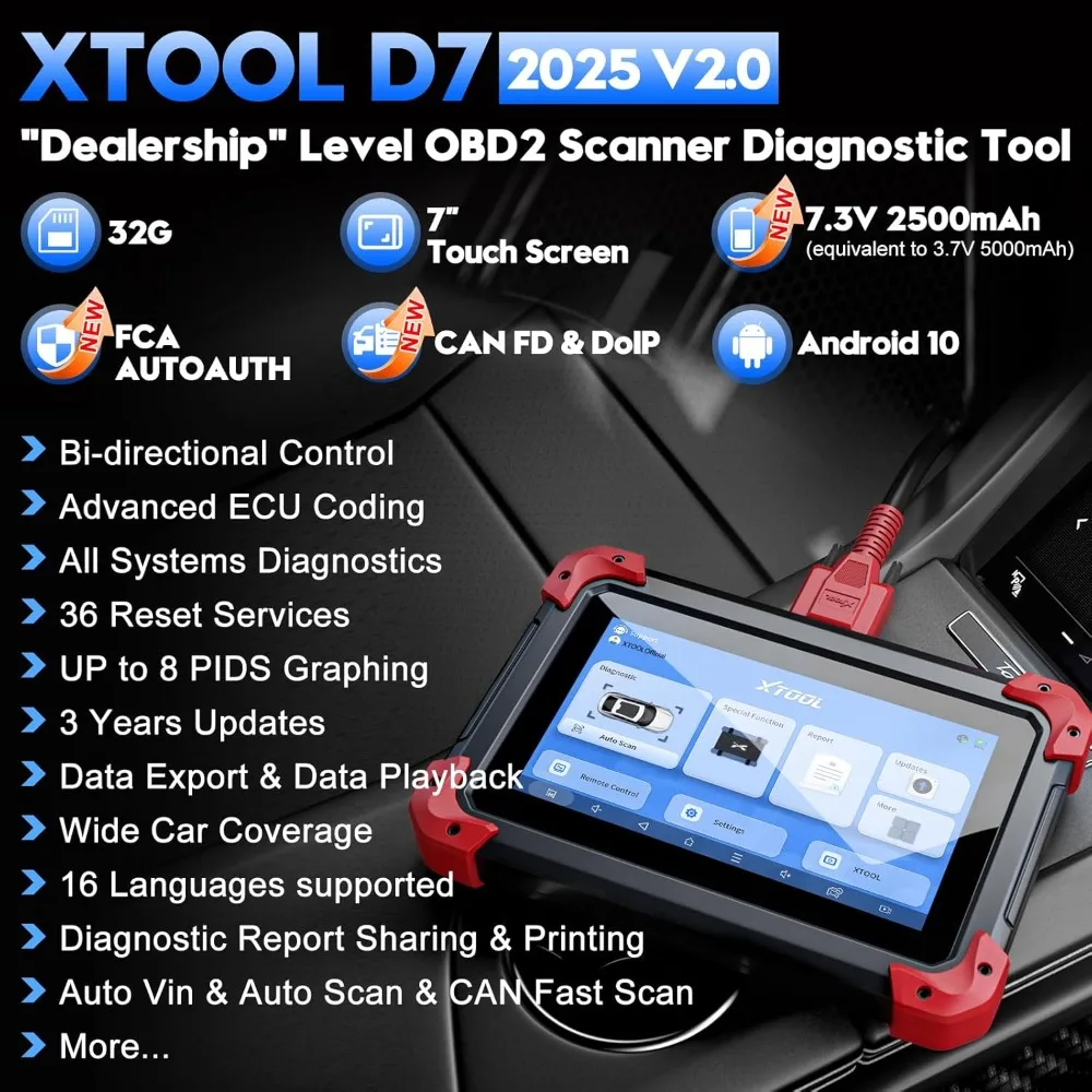 2025 Car Scanner Diagnostic Tool with Active Tests, Crank Sensor Relearn, DoIP, FCA, & CANFD, 3-Year Update