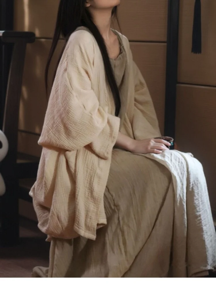 

New Chinese Style Cotton Linen Set Jacket Lazy Zen Buddhist Style Half Skirt Summer Commuting Light Hanfu Loose Fit Long Slee...