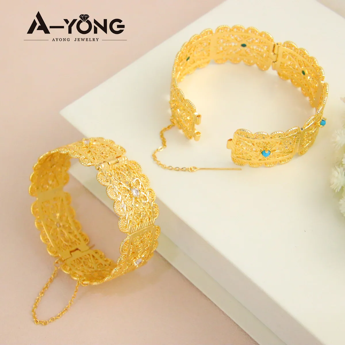 Algeria Wedding Bridal Gold Bracelet 21k Gold Plated Royal Cuff Bangles Dubai Women Luxury Engagement Ramadan Jewelry - Image 5