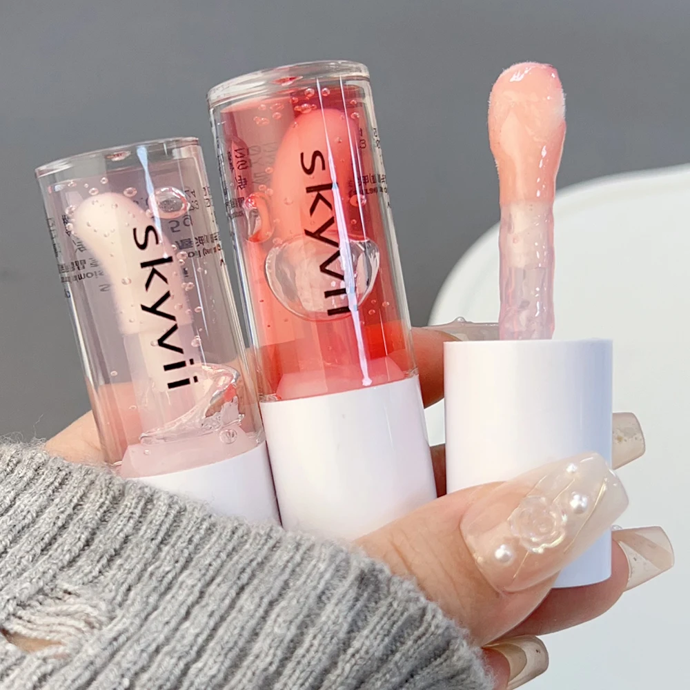 SKYVII Crystal Jelly Lip Oil Moisturizing Nourishing Exfoliating Clear Glass Lip Gloss Tinted Lip Care Cosmetics