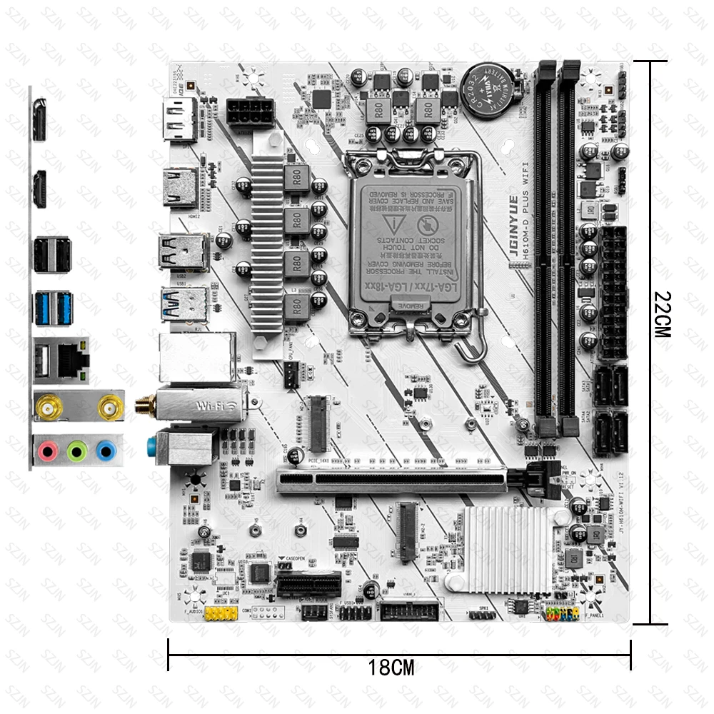 لوحة أم JGINYUE H610M على متن WIFI تدعم 12/13/14th Intel CPU DDR4 ثنائي القناة مع لوحة أم WIFI Giming 9560NGW