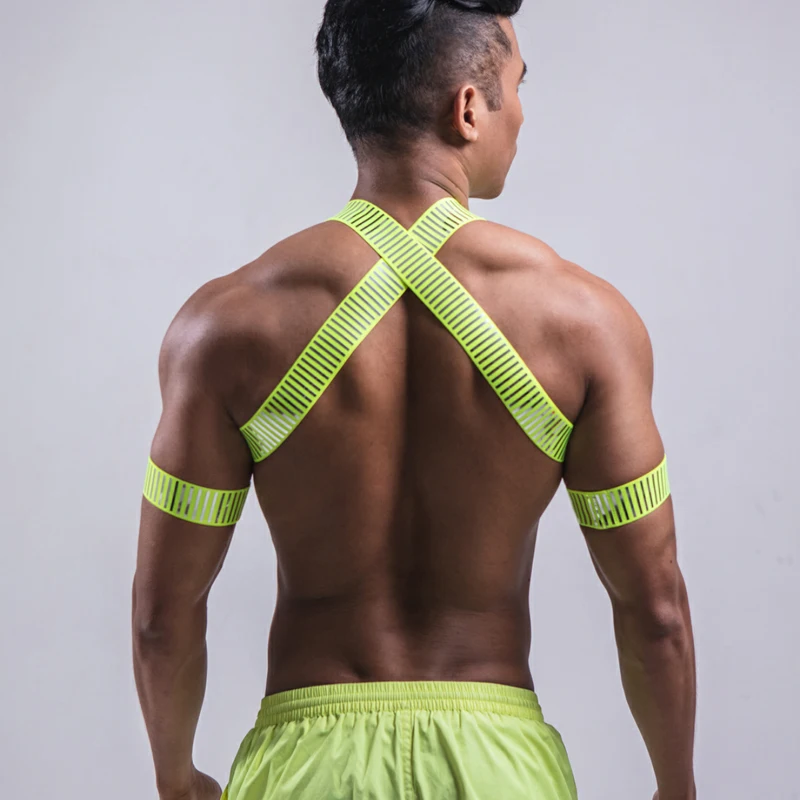 Muscle Man Pole Dance Costume Fluorescence Color Stretch Chest Strap Party Carnival Clothes Nightclub Dj Ds Accessories VDB6200