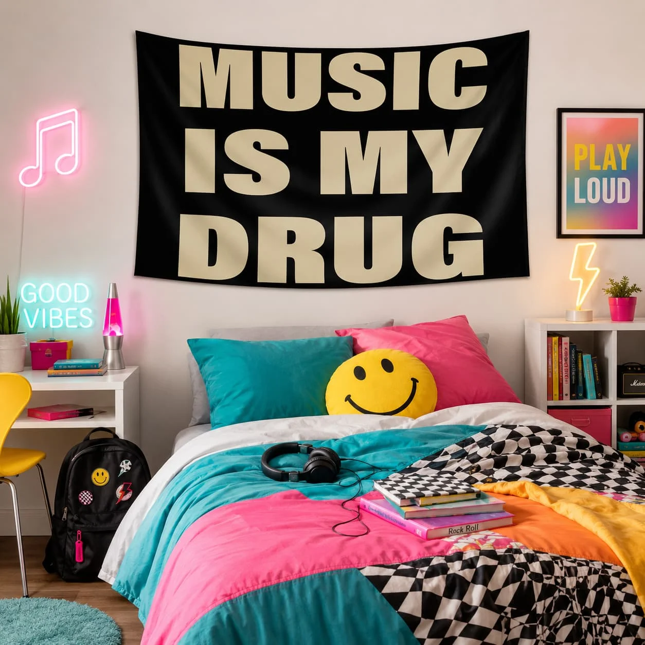 1pc Music Is My Drug Quote Tapestry, Designed for Music Lovers, Featuring a Minimalist Black And Brown Font, Adding a Trendy Decorative Touch to The Bedroom, Living Room, Or Music Studio