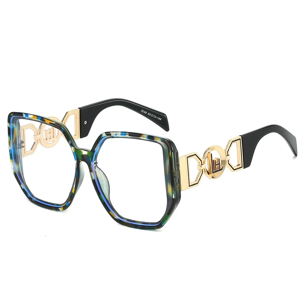 

New Large Frame Square Anti Blue Light Glasses 2025 Luxury Hollow Frame Leopard Print Design Advanced All Match Unisex Glasses
