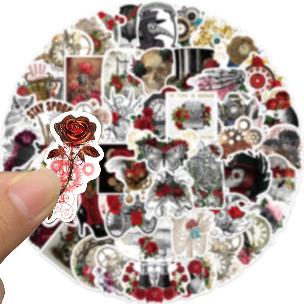 50-Piece Steampunk Rose Graffiti Stickers | Waterproof Vinyl Decals for Suitcase & Gothic Decor AnimeWorlds Store