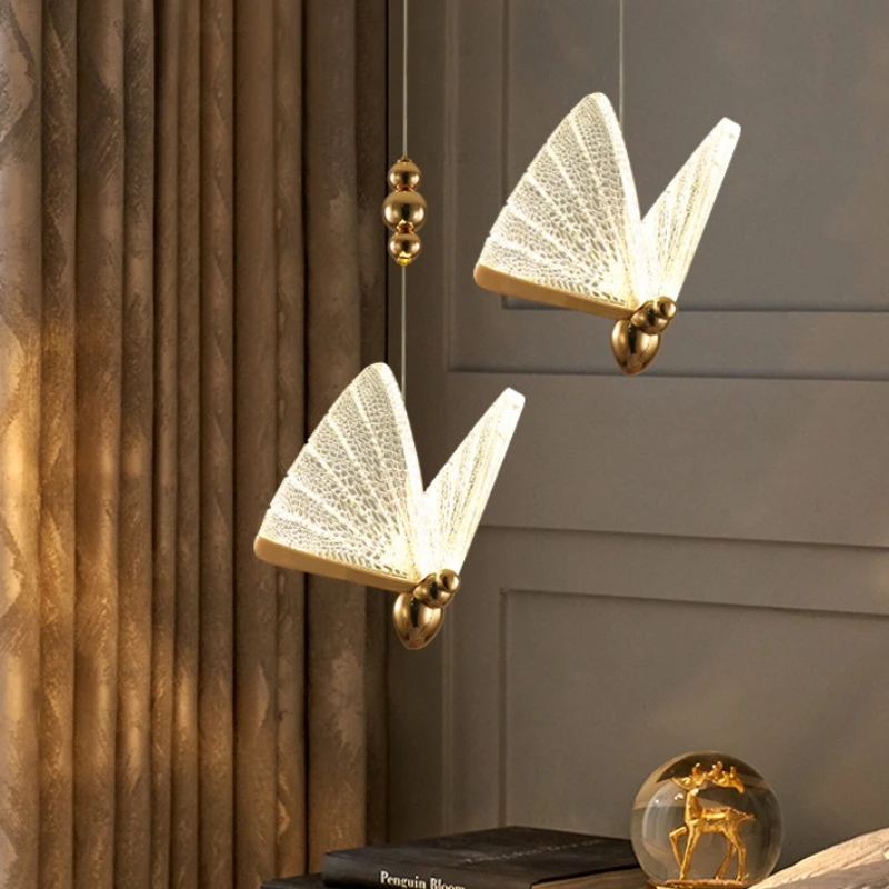 Nordic Butterfly Interior LED Cord Pendant Lights Chandelier Lamps for Bedroom Living Room Suspended Lighting Fixtures Home