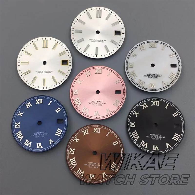 

Стерильный циферблат часов Sunburst, 29 мм, черный, серый, синий, белый, жемчужный циферблат, римская цифра, подходит для механизма NH35, 3 часа / 3,8 часа, заводная головка