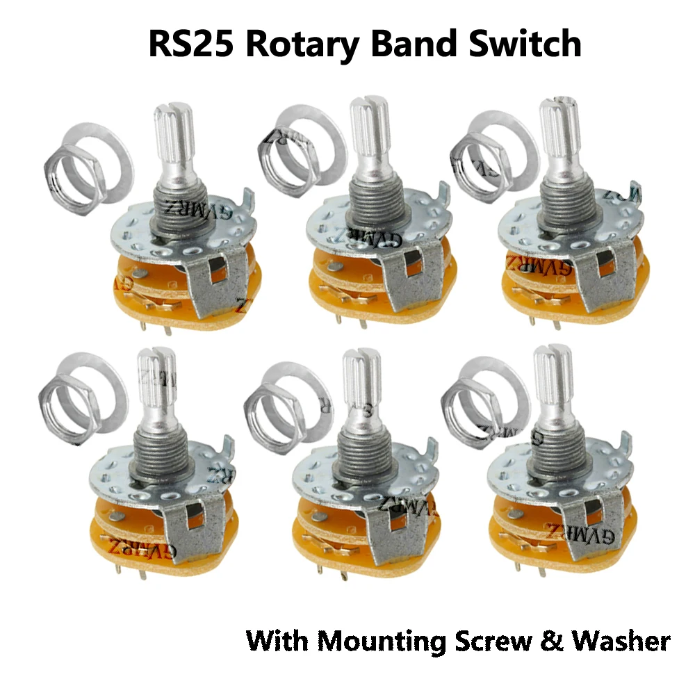 2P4T 1P11T 3P4T 4P3T RS25 Rotary Band Switch 2P5T 2P6T 3P3T with Mounting Screw & Washer