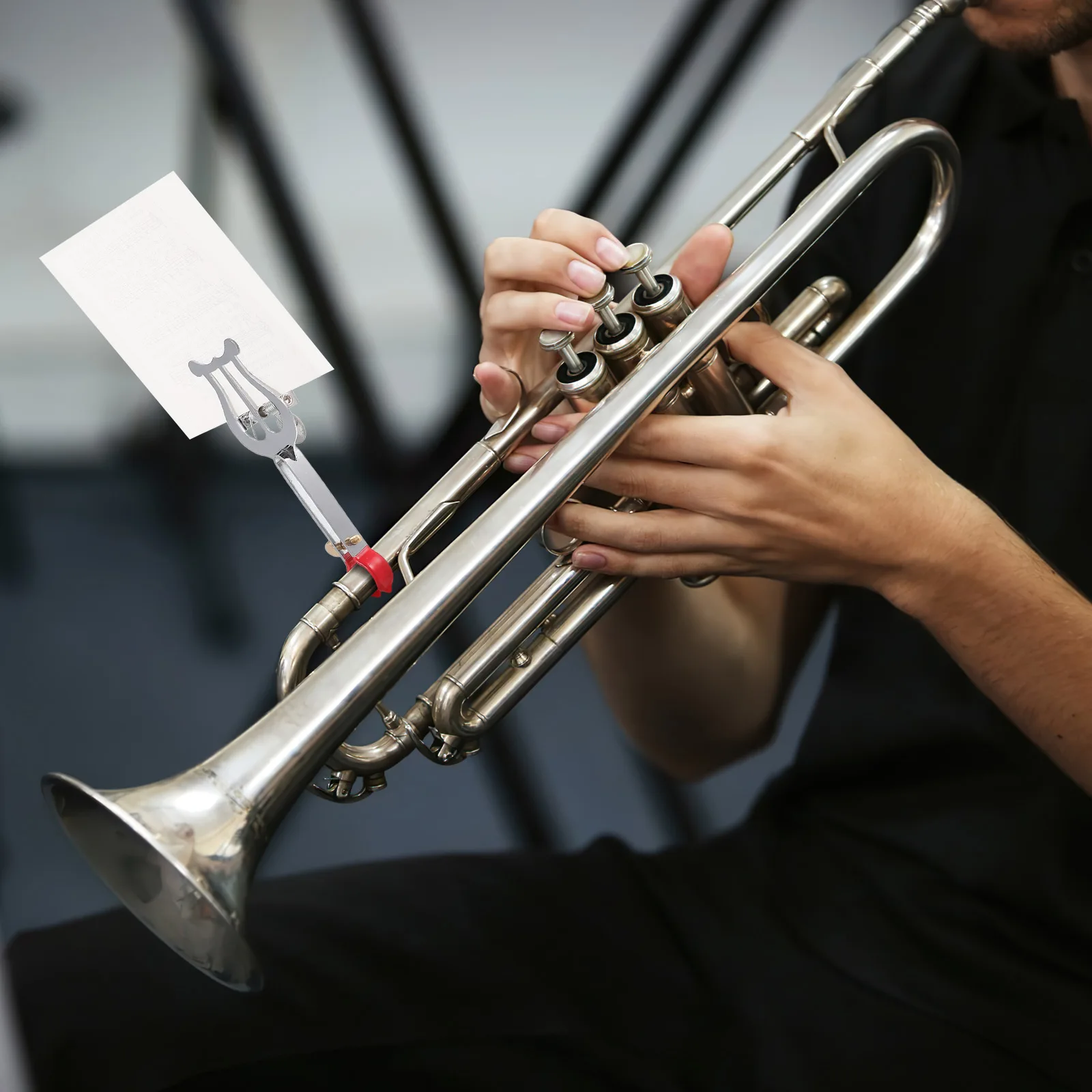 

Trumpet Sheet Music Clip Holder Accessories Silver Stand Lyre Plating Metal Compact Lightweight Practical French