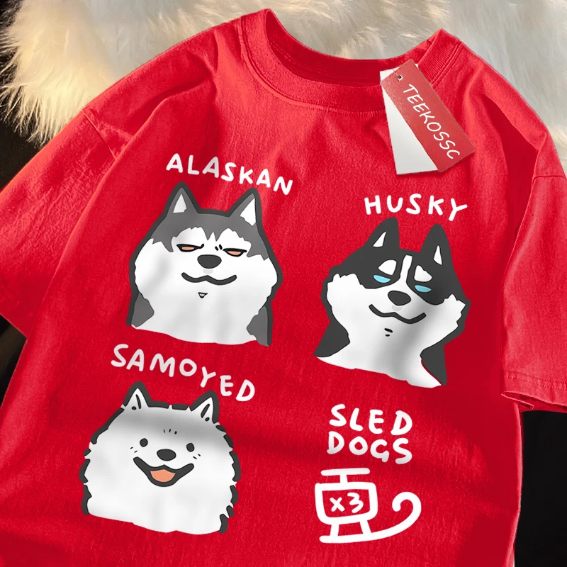 Alaskan Husky Samoyeo Sled Dogs Print T Shirt Men Women Cotton O-Neck Casual Loose Fashion Short Sleeve O-Neck Oversized T Shirt