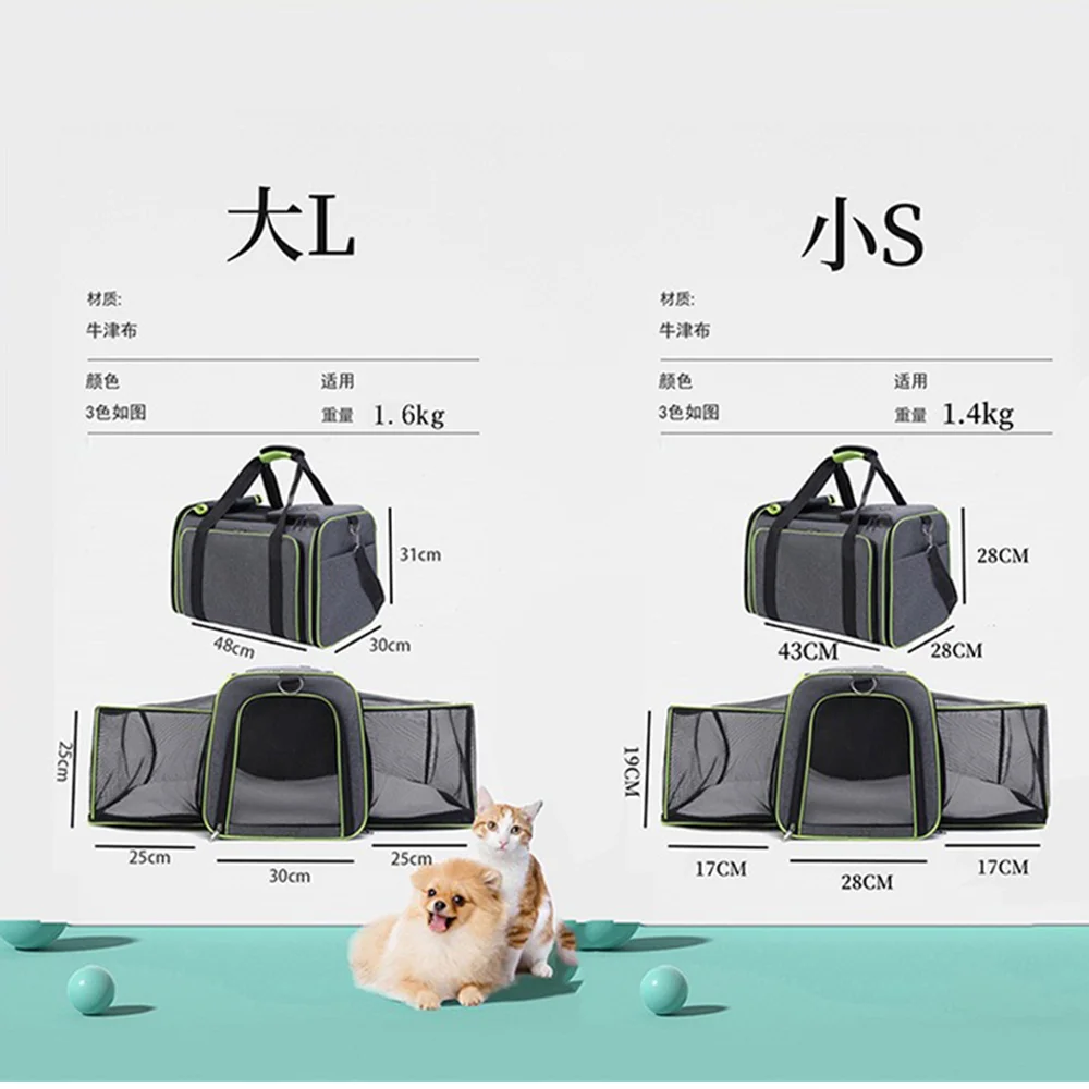 Reversible Expandable Cat and Dog Carrier - with fleece pad and pockets Travel Pet Carrier Portable outdoor carrying cat bag