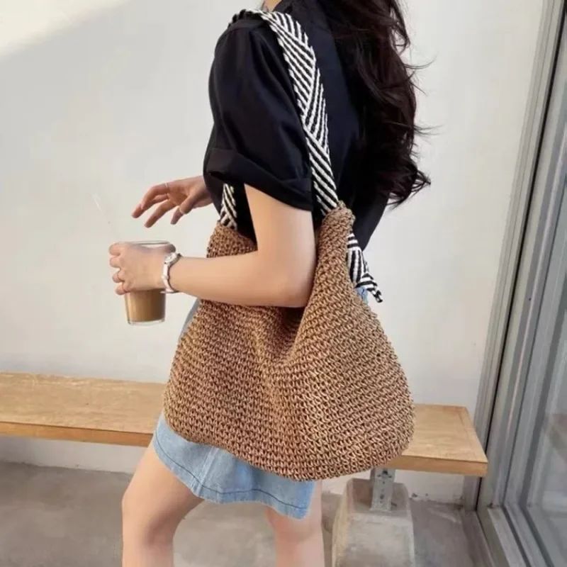 Ladies Fashion Summer Straw Crossbody Bag Women Beach Holiday Shopping Woven Shoulder Handbag Messenger Purses for Women Bags