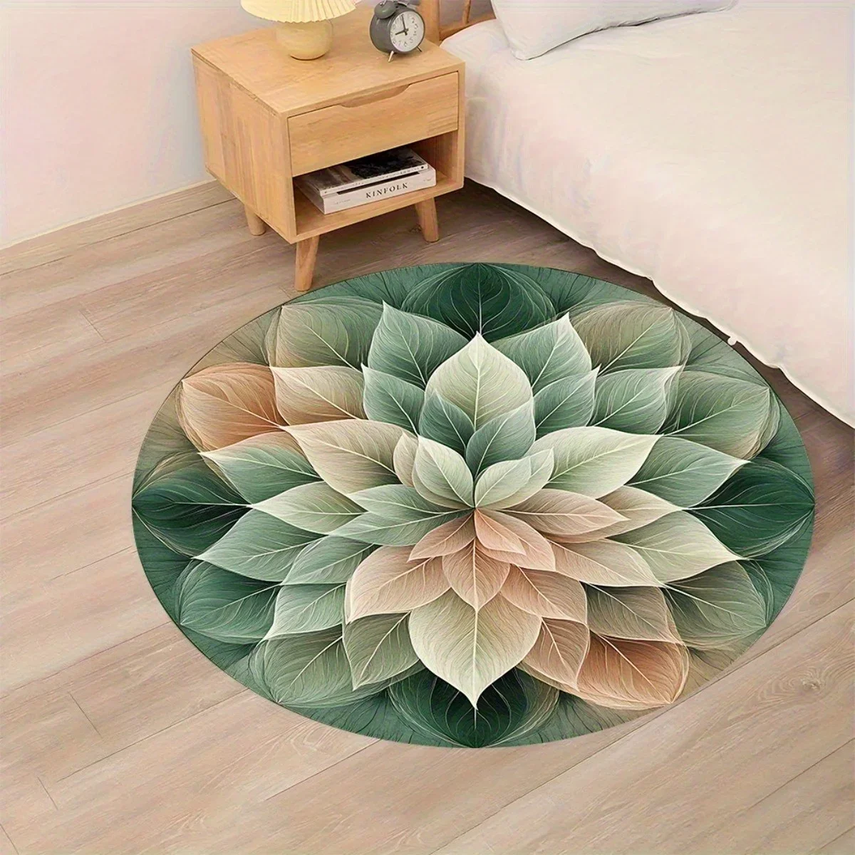 Botanical Round Mat – Machine Washable Polyester Rug for Entryway, Bedroom & Living Room