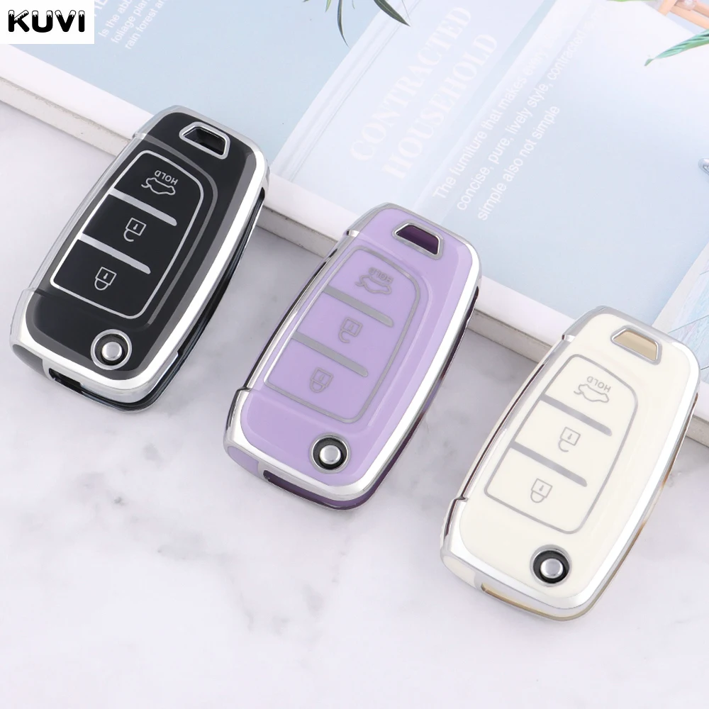 New TPU Car Flip Key Case Cover Shell For Hyundai Elantra Solaris I30 I35 I40 IX35 Sonata Santa Fe Tucson Verna Celesta Accent