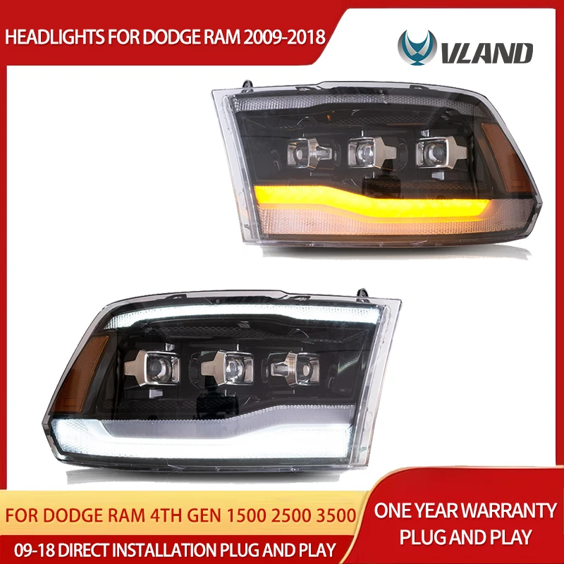 

09-18 Ram 4th Gen 1500 2500 3500 Vland LED Matrix Projector HeadLights Black