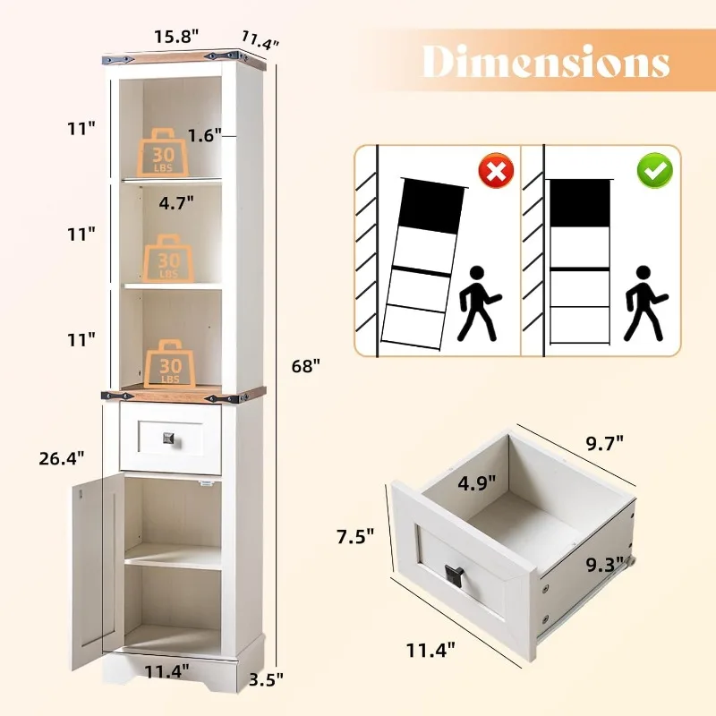 Tall Bathroom Storage Cabinet, 68