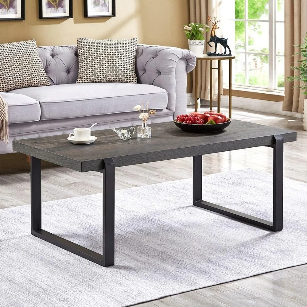 

Coffee Table, Rustic Wood and Metal Center Table, Modern Cocktail Table for Living Room, with well-designed details and sturdy