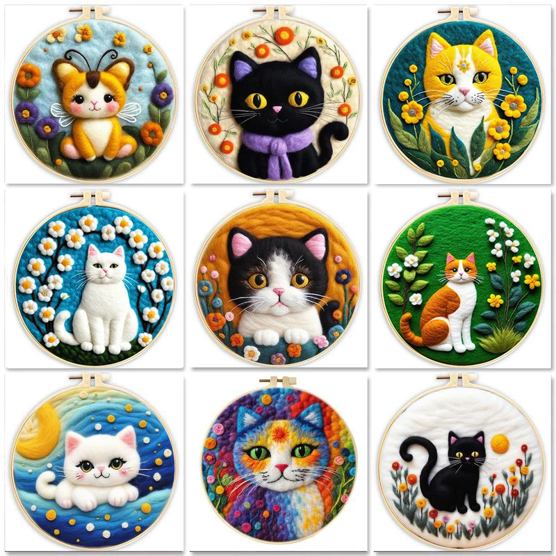 

GATYZTORY Needle Felting Painting With Frame Kit For Beginner Cat Wool Felting Painting Handmade Felt Needles, Foam Pad,Cloth