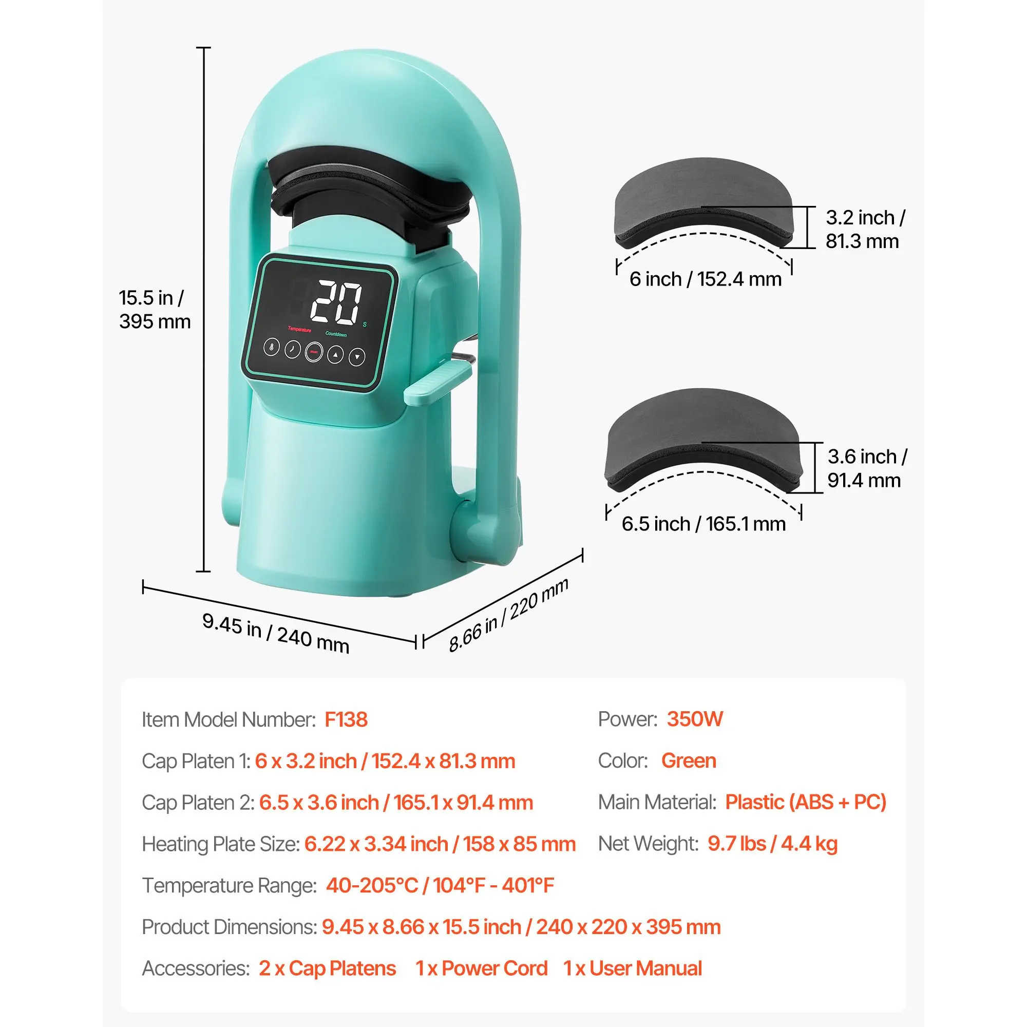 Auto Hat Heat Press Machine, with 2pcs Interchangeable Platens, Automatic Open and Release, Touchscreen for Precise Time and Temperature Control, Heat Transfer Printing for Caps, Hats, Green