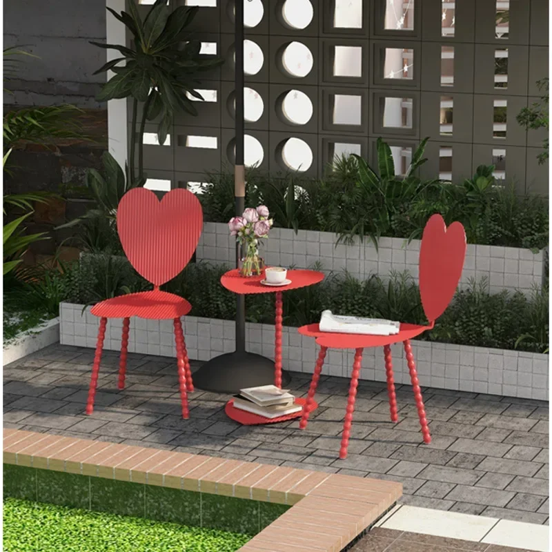 Modern Minimalist Dining Chairs Love Red Coffee Chairs Home Designer Balcony Table Metal Iron Tea Table