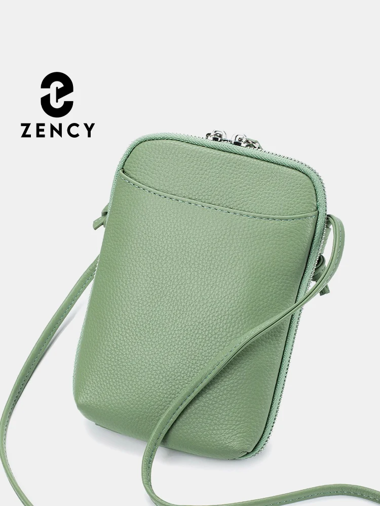 Zency Soft Genuine Leather Female Handbag Small Phone Pouch Bag Multi-functional Cross body Shoulder Card Holder With Key Rings