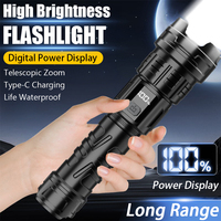 Super Bright LED Flashlight USB Rechargeable Powerful Torch with Power Display Camping Fishing Emergency Zoom Tactical Lantern