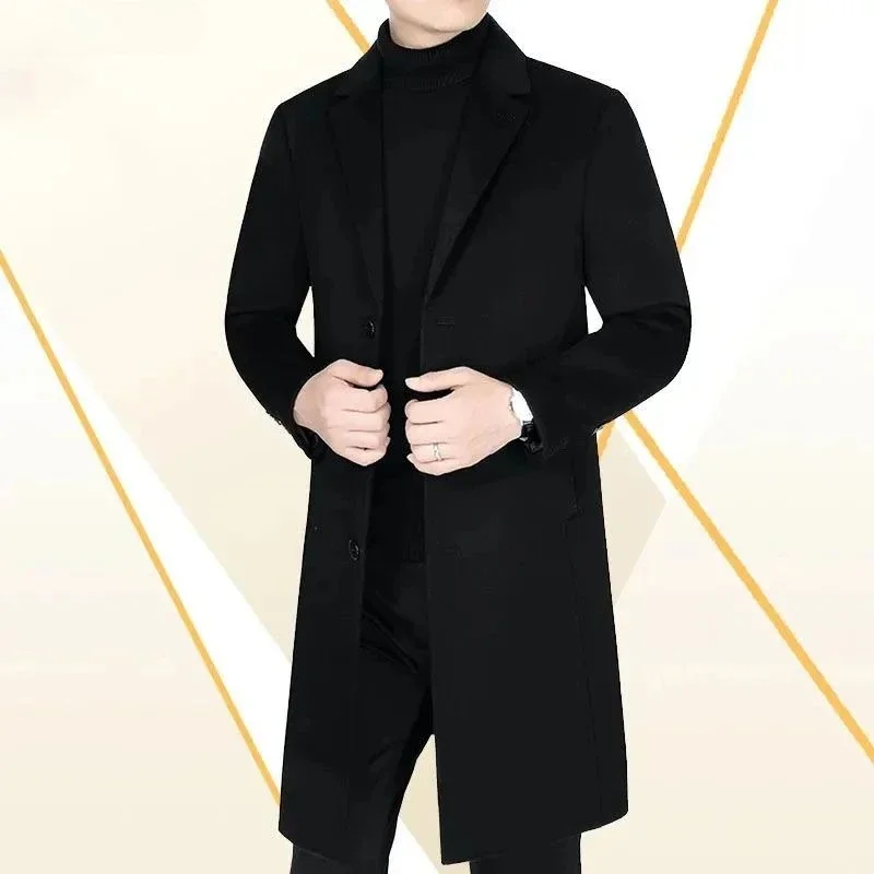 

Unisex Winter Formal Wear Wool Coat Mid Length Business Casual Outerwear For Middle Aged Men​