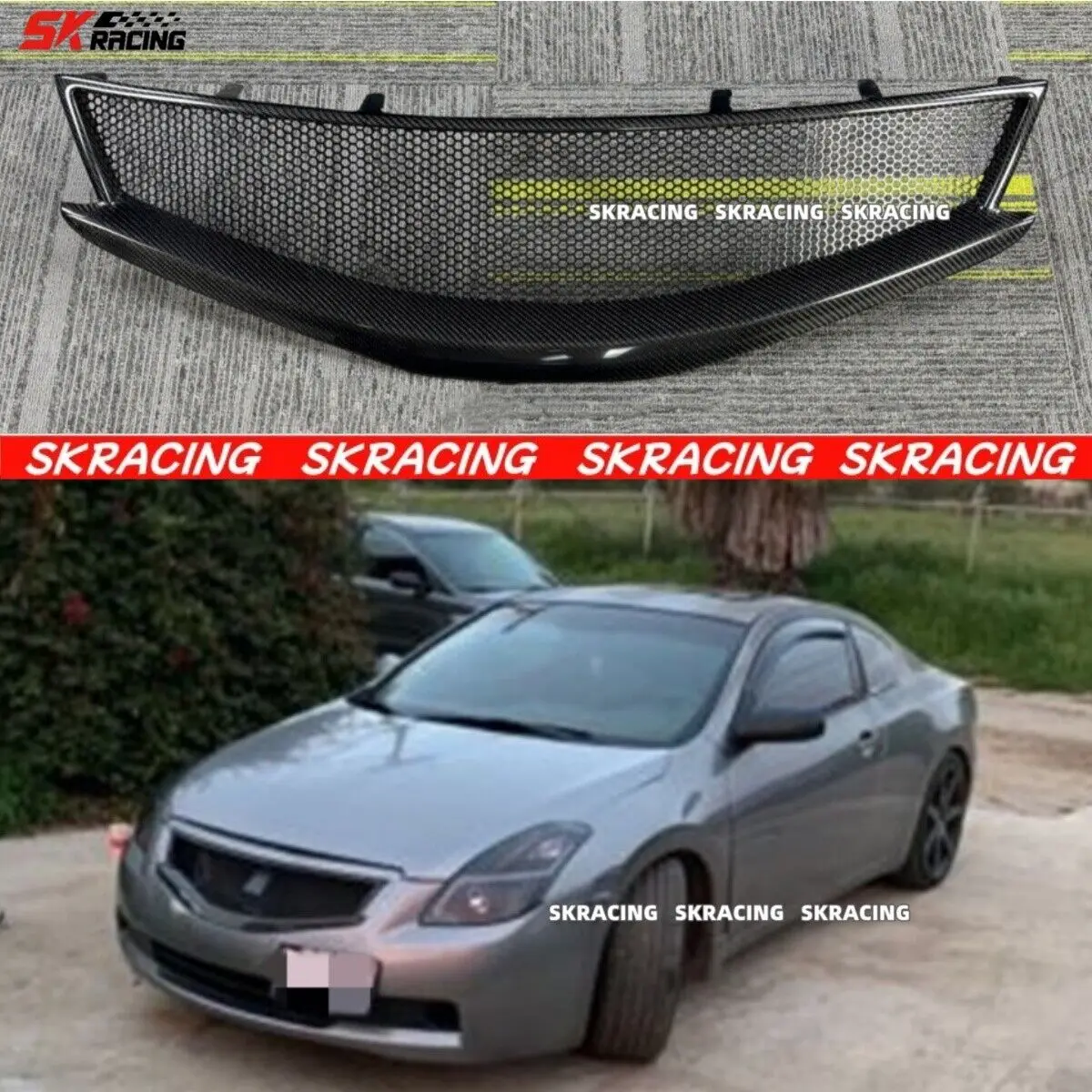 

For 2008-2009 Nissan Altima Coupe Carbon Fiber Front Bumper Mesh Grille Grill 1X