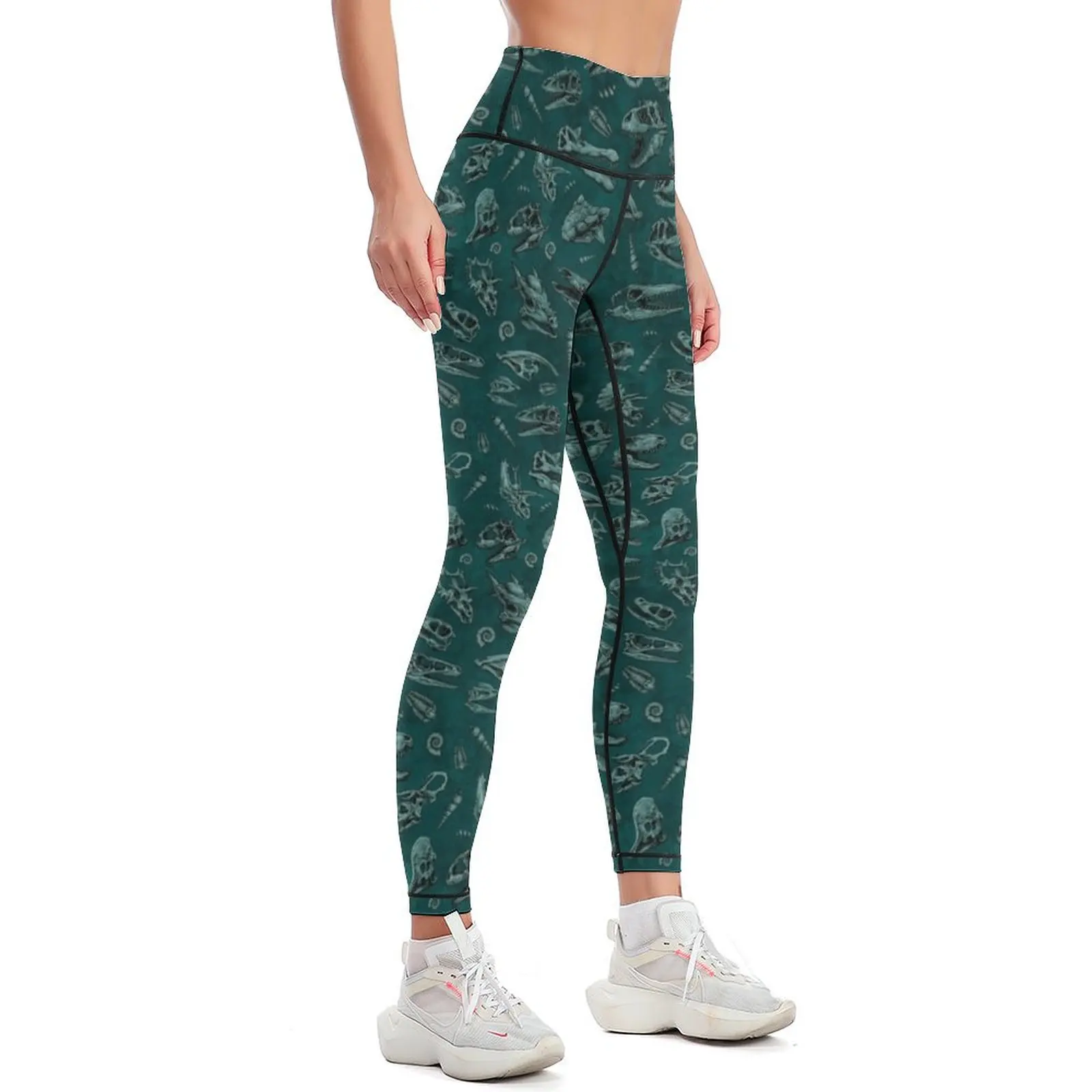 Dinosaur skull sketch tiled pattern green Leggings Fitness clothing leggins push up woman Womens Leggings