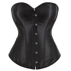 Satin Overbust Corset Simple Elegant Black White Blue Bustier Plastic Boned Gothic Gorset Sexy Plus Size Busk Brocade Korset