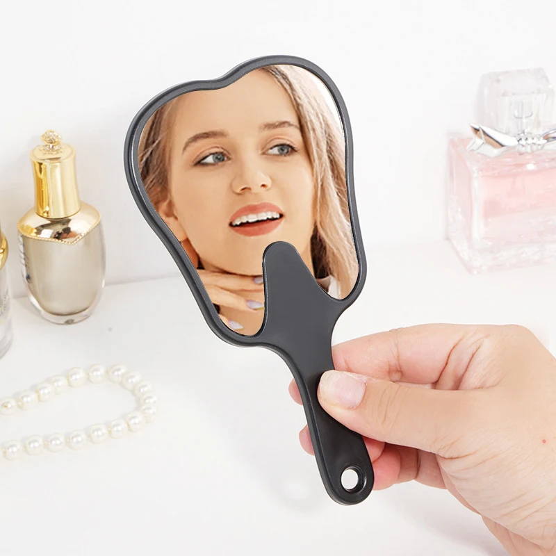 1PC Dental Mouth Mirror Tooth Shaped Mirror Handheld Unbreakable Plastic Makeup Mirror Dental Accessories Dentist Gift