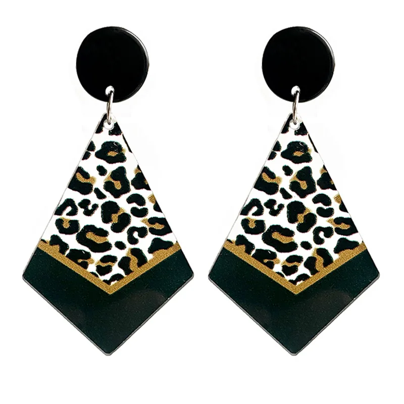 Hot Fashion Jewelry Acrylic Round Geometric Stitching Earrings Leopard Print Color Matching Exaggerated Personality Earrings