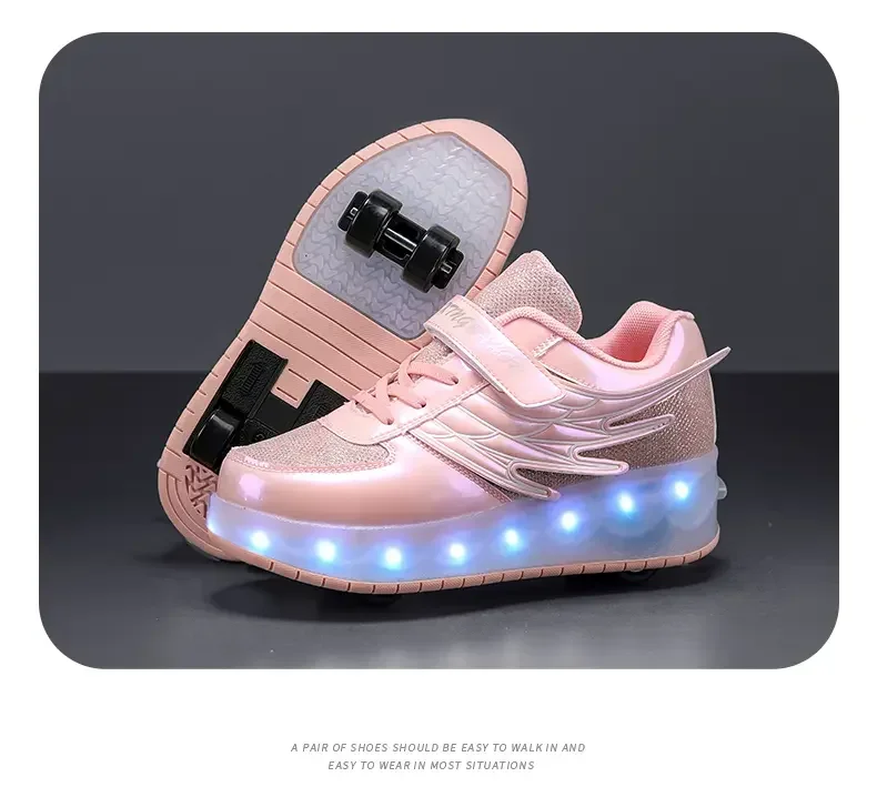 Zapatillas de deporte informales luminosas recargables por USB para niños y niñas, rueda de luz LED, patines deportivos para exteriores