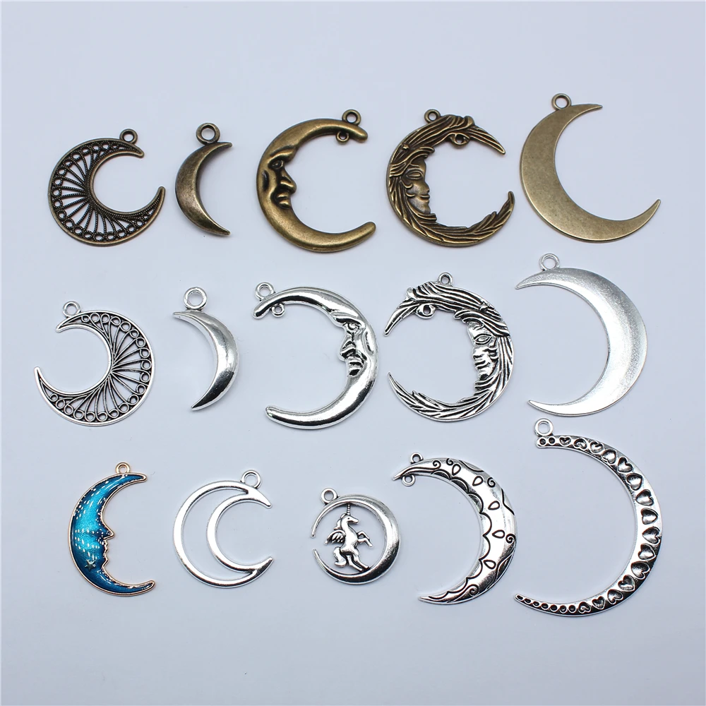 5 uds. De dijes colgantes de Luna para fabricación de joyería, manualidades hechas a mano, fabricación de joyería antigua
