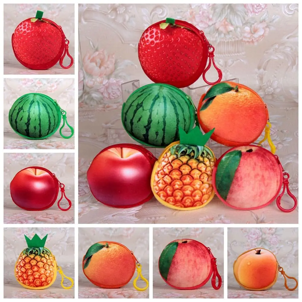 

Cute Watermelon Fruit Coin Purse Strawberry Peach Strawberry Card Holder Zipper Cartoon Plush Wallet Female/Kids
