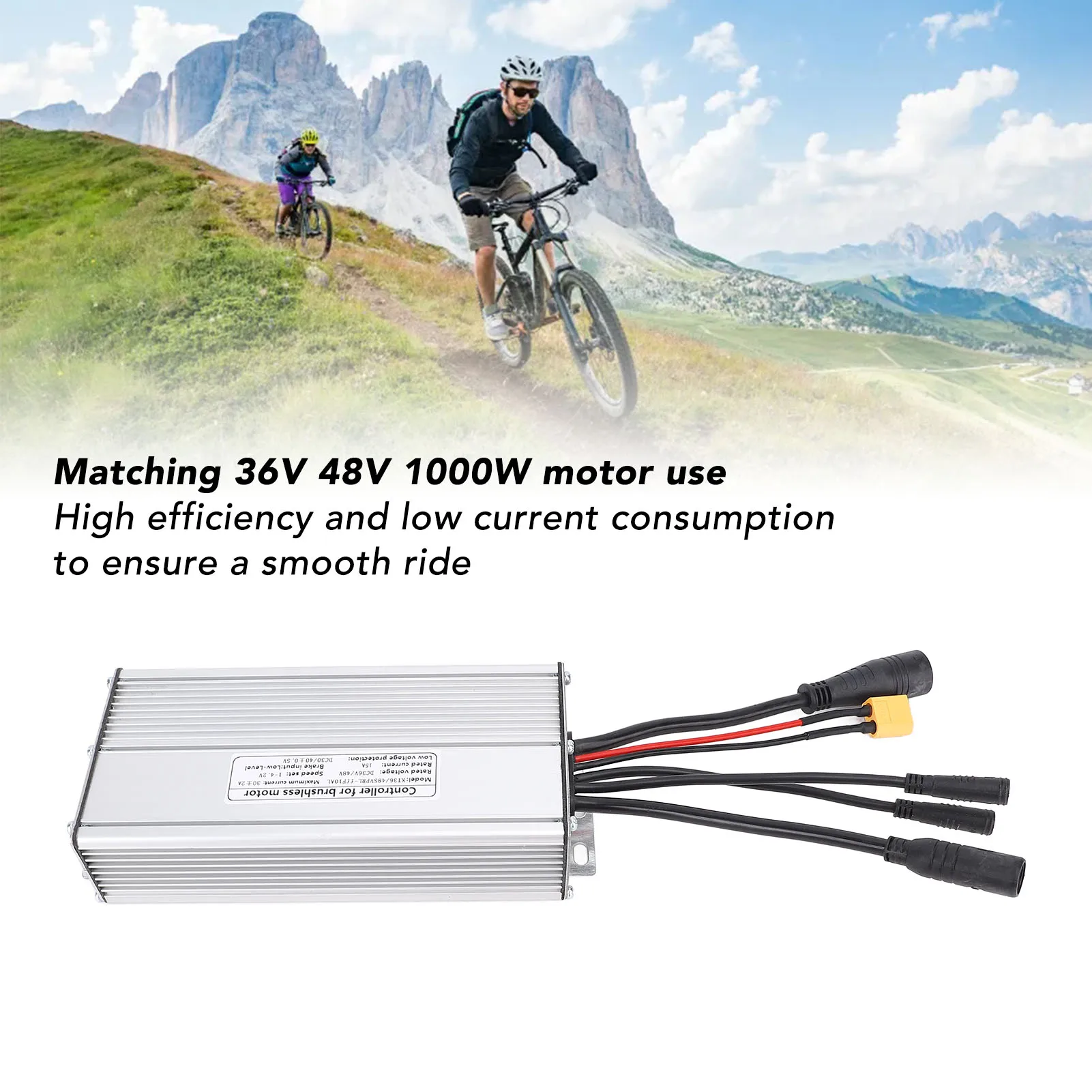 

Sine Wave Controller 30A Aluminum Alloy Rainproof Electric Bike Motor Speed Controller with 5 in 1 Cable for 36V 48V 1000W Motor
