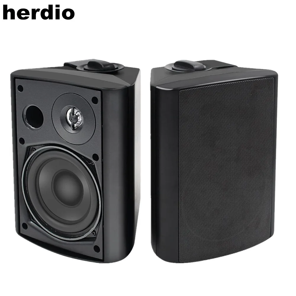 Herdio 5.25 Inch Indoor Outdoor Bluetooth Speakers Patio Waterproof Wired Wall Mount System 300 Watts Black