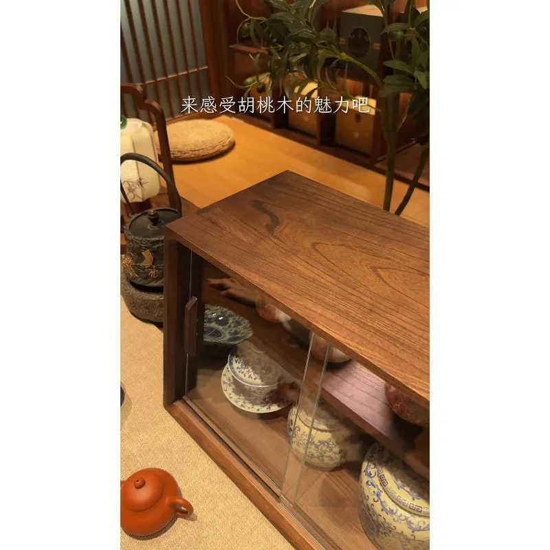 Solid wood desktop storage cabinet, coffee tea set, cup storage rack