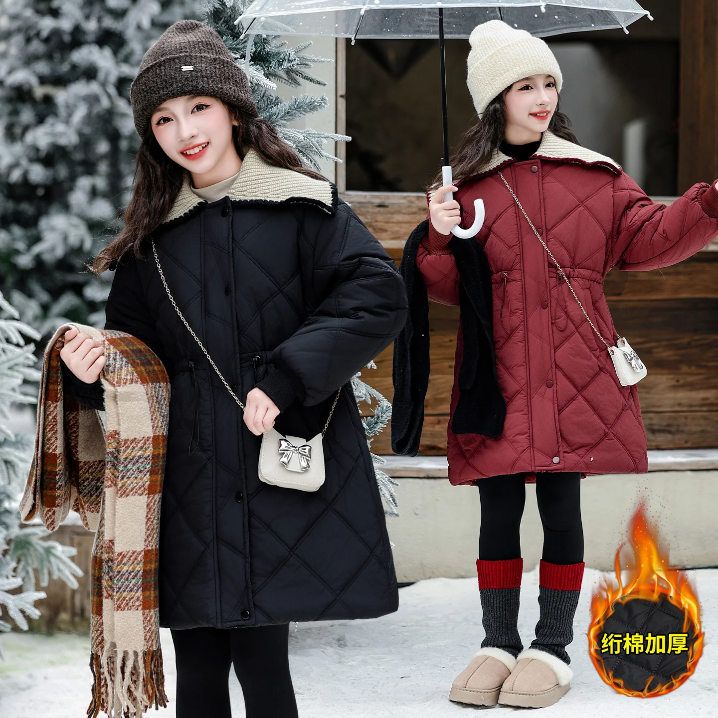 

2025 AW Winter Warm Coat for Kids New Item 4-14Y Girls Padded Coat Japan-Korean Fashion Thickened Long Down Jacket Oversized