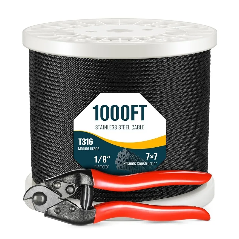 

7x7 Strands Construction, Black Wire Rope Aircraft Cable with Cable Cutter for Ind