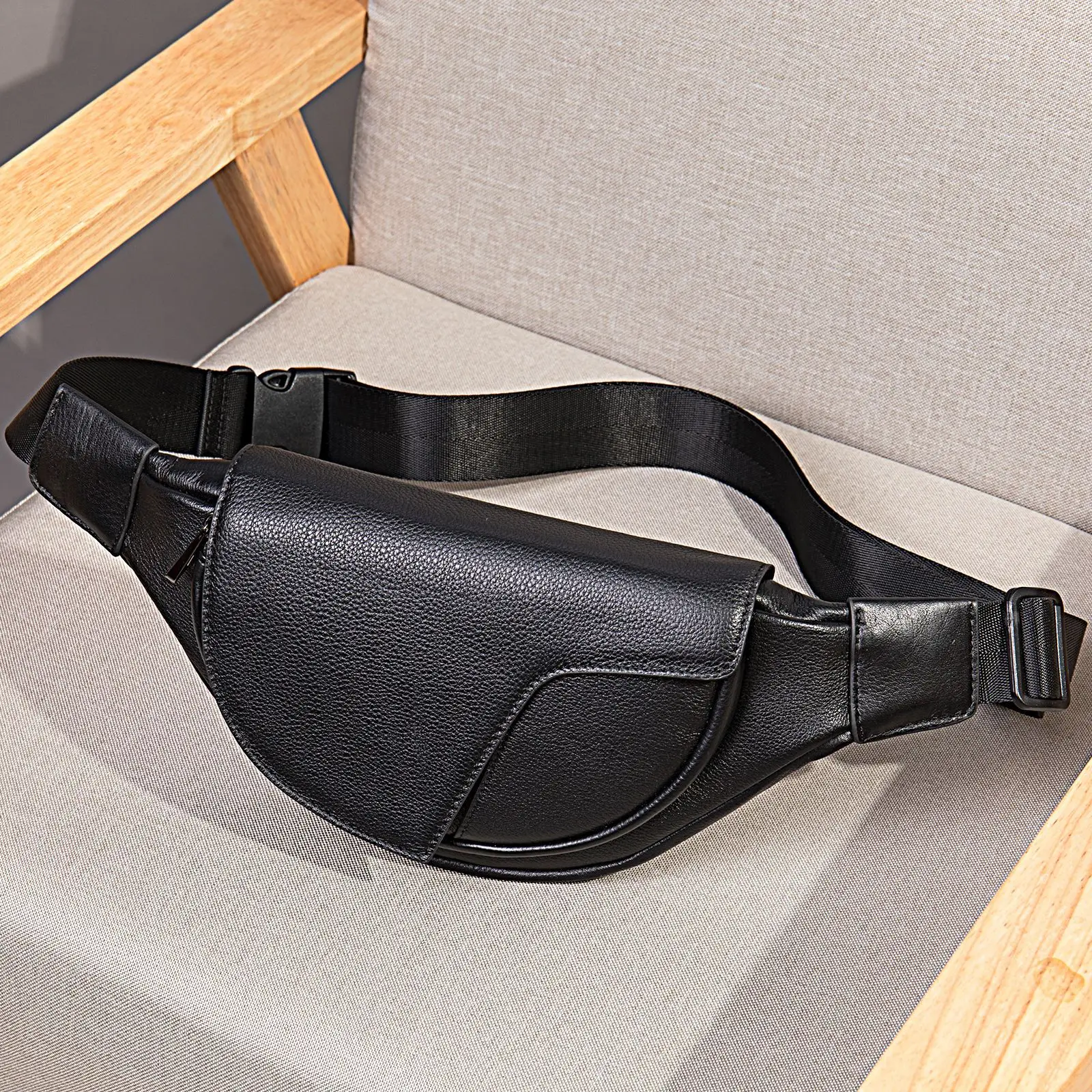 Retro Sling Chest Bag Men Women Genuine Leather Crossbody Shoulder Bag, Minimalist Vintage Casual Waist Pack