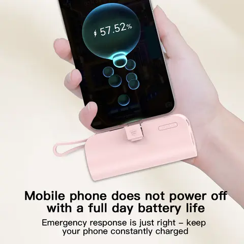 Mini bärbar mobiltelefonladdare 5000mAh mobil strömförsörjning, inbyggd kabelladdning, inbyggd LED-lampa, inbyggd fästfunktion, kompakt och kompakt, lämplig för mobiltelefoner, hörlurar, högtalare 10 best sales rosa powerbank - №1