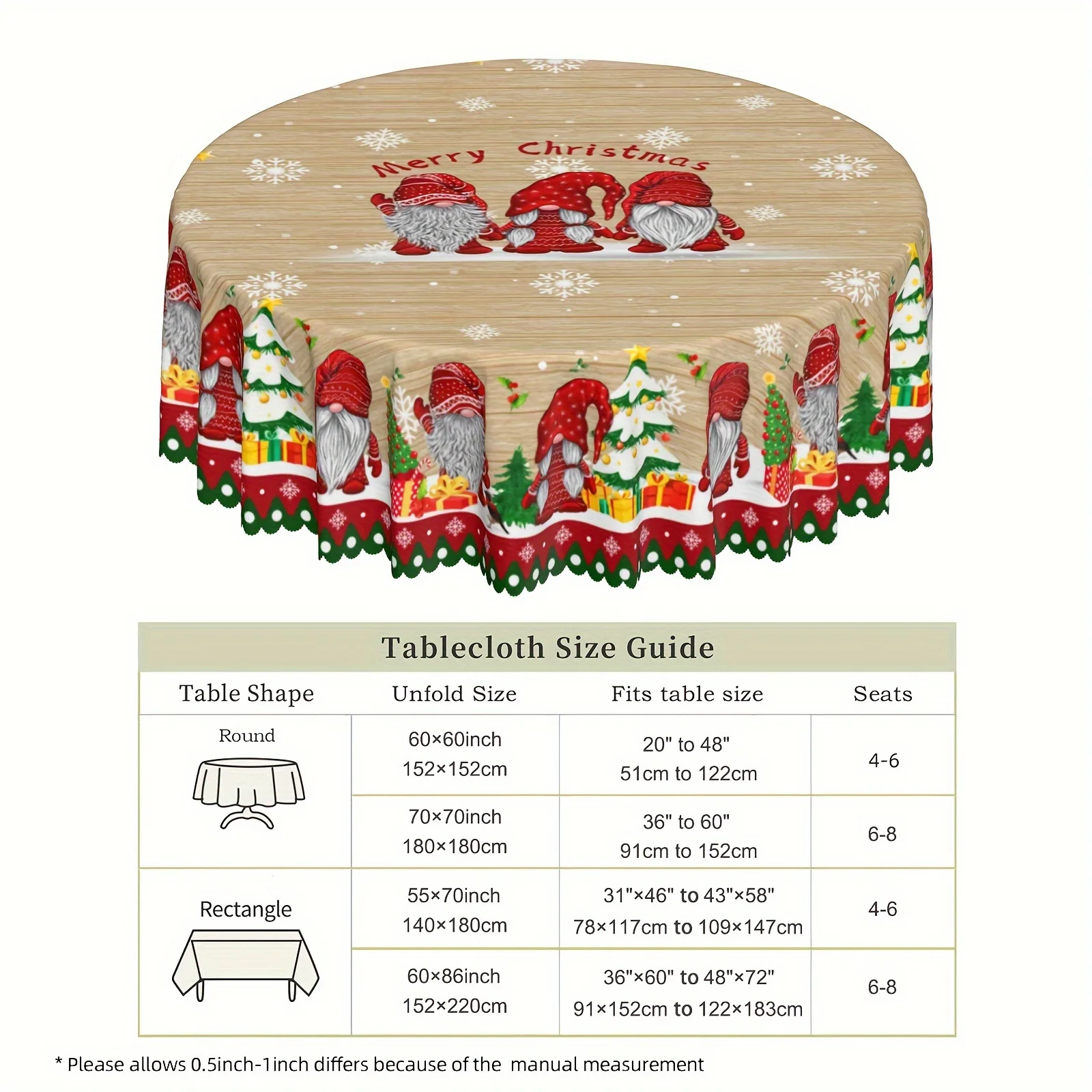A Christmas figure tablecloth with embossed edges, snowflake and Christmas tree designs
