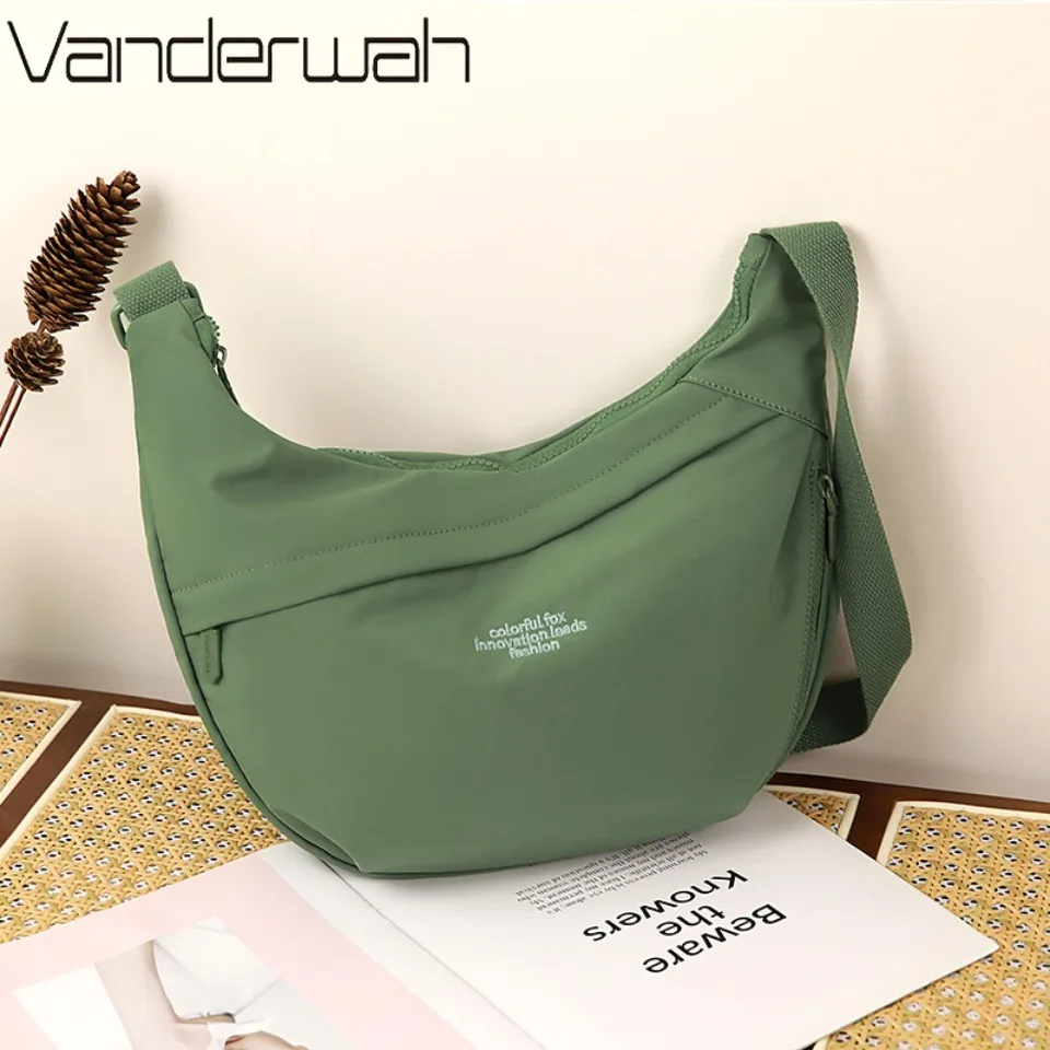 

Waist Half Moon Belt Bag Solid Color Crossbody Bag Large Capacity Shoulder Bags Portable Nylon Plaid Travel Bags for Commuting