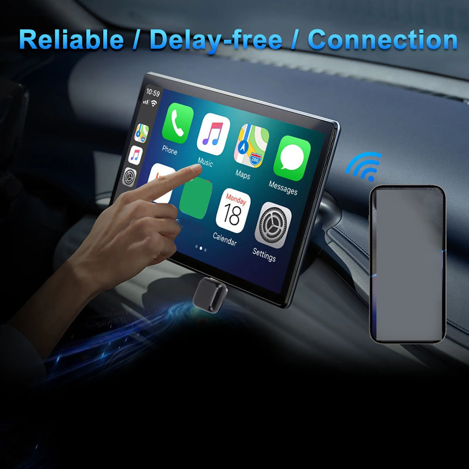 Car Wired to Wireless Adapter Wireless Adapter for CarPlay Quick Setup Auto Connect Plug and Play Car Wired to Wireless Adapter
